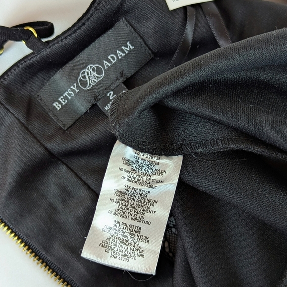 Betsy & Adam Soutache Formal Gown Full Length Lace V-Neck Thin Strap Black 2 NWT - Picture 13 of 14